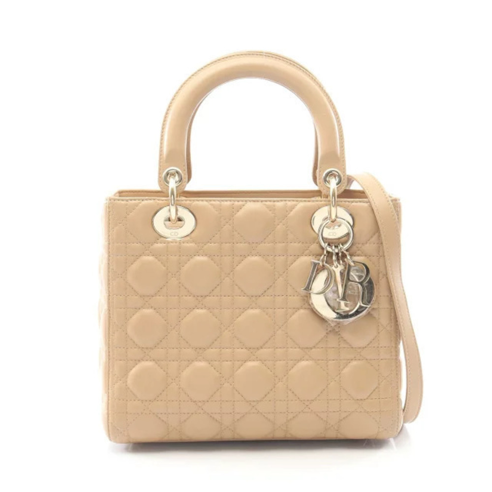 Christian Dior LADY Cannage Handbag Leather Beige Cream
